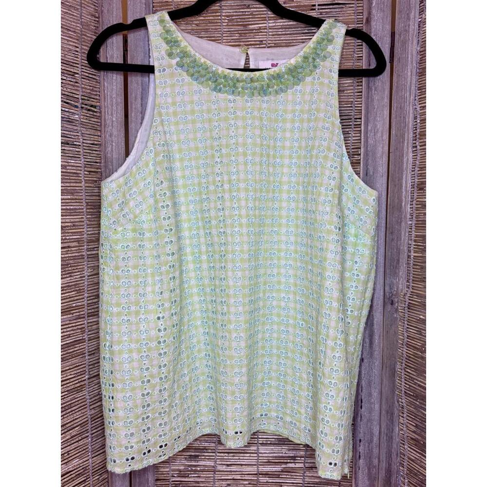 Vineyard Vines Green Eyelet Sequin Sleeveless Top – Size 14, Excellent Pre-Loved